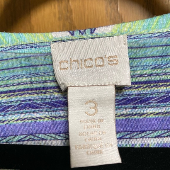 Chicos Shirt Womens 3 Extra Large Blue Green White Top Tunic Casual - EUC - Picture 2 of 6